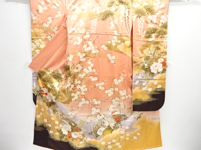 JAPANESE KIMONO / FURISODE / EMBROIDERY / PEONY & SHOCHIKUBAI